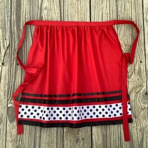 Bright Red Apron Black Ribbon Oktoberfest Dirndl Aprons Costume Ready to ship